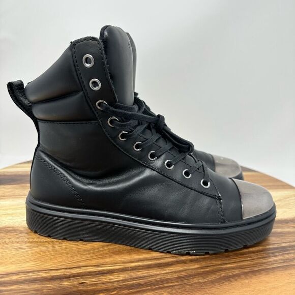 Dr. Martens Shoes - Dr. Doc Martens Kayla Black Leather Metallic￼ Toe Cap Sneaker Boot Womens Size 7